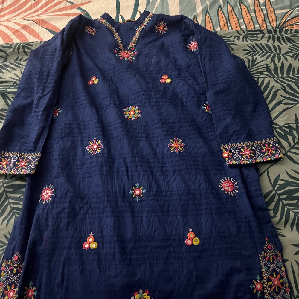 Embroidered Navy Blue Tunic